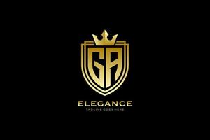 eerste ga elegant luxe monogram logo of insigne sjabloon met scrollt en Koninklijk kroon - perfect voor luxueus branding projecten vector