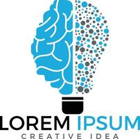 lamp en hersenen logo ontwerp. creatief licht lamp idee hersenen vector icoon.