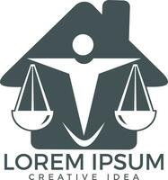 Mens Holding balans van gerechtigheid logo. wet huis logo ontwerp. eigendom wet logo, echt landgoed en wet symbool. vector