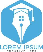 pen en huis logo ontwerp. onderwijs logo concept met pen en huis. vector