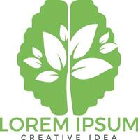 groen hersenen boom logo ontwerp. denken groen label. vector