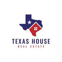 Texas kaart met huis logo ontwerp. echt landgoed eigendom logo concept vector