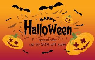 halloween achtergrond. speciaal aanbiedingen en boodschappen doen kortingen. halloween uitverkoop horizontaal banner.vector illustratie vakantie Promotie versierd met tekenfilm pompoen geesten en vleermuizen. vector