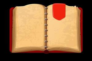 oud Open blanco rood boek met een bladwijzer. vector illustratie geïsoleerd wijnoogst boek sjabloon voor grafisch ontwerp.