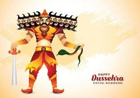 gelukkig dussehra viering boos ravan met tien hoofden en boog kaart ontwerp vector