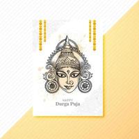 hand- trek gelukkig durga puja festival Indisch vakantie schetsen brochure sjabloon ontwerp vector
