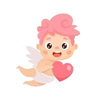 schattig vliegend Cupido met hart. vector tekenfilm karakter voor Valentijnsdag dag