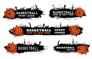 basketbal grunge banners met speler silhouetten vector