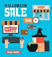 halloween uitverkoop. online boodschappen doen concept ontwerp vlak vector