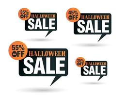 halloween uitverkoop label toespraak bubbel. reeks van 25, 35, 45, 55 procent uit korting vector