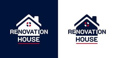 huis gebouw vernieuwing logo. in donker blauw, wit, en rood kleuren. gemakkelijk, luxe, en premie ontwerp sjabloon vector