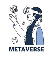 een tiener- meisje in virtueel realiteit bril . de metaverse concept. technologieën van spellen in virtueel realiteit. vector illustratie