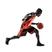 professioneel basketbal speler in sportkleding met in beweging bal actie laag poly vector