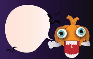 halloween groet kaart. bank toespraak bubbel versierd met pompoenen, geesten en vleermuizen. uitnodiging kaart idee of geschenk geven weg geest. vector illustratie achtergrond