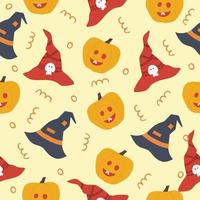 naadloos patroon voor halloween vakantie met schattig tekenfilm pompoen en hoed. kinderachtig achtergrond voor kleding stof, omhulsel papier, textiel, behang. vector illustratie