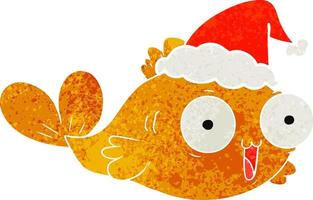 gelukkig goudvis retro tekenfilm van een vervelend de kerstman hoed vector