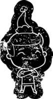 happy cartoon noodlijdende icoon van een man met kerstmuts vector
