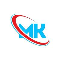 mk logo. mk ontwerp. blauw en rood mk brief. mk brief logo ontwerp. eerste brief mk gekoppeld cirkel hoofdletters monogram logo. vector