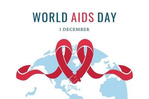 wereld AIDS dag. AIDS bewustzijn. rood lint met wereld kaart Aan wit achtergrond. vector illustratie.