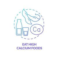 eten hoog calcium voedingsmiddelen blauw helling concept icoon. onderhouden gezond gewrichten en botten abstract idee dun lijn illustratie. bonen en melk. geïsoleerd schets tekening. myriade pro-bold doopvont gebruikt vector