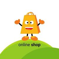 online winkel logo mascotte icoon met papier zak vorm geven aan. elegant kleur combinatie. geschikt voor gebruik in promotionele media. vector