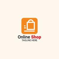 professioneel online winkel logo met een heel gemakkelijk en elegant vorm in solide oranje kleur. Daar is een in beweging zak symbool in de midden- van de logo vector