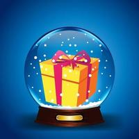 Kerstmis sneeuw wereldbol met rood tas, zak met geschenk dozen binnen. vrolijk Kerstmis vakantie. nieuw jaar en Kerstmis viering. vector illustratie in vlak stijl