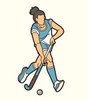 veld- hockey sport vrouw speler rennen vector