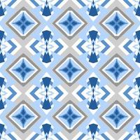 blauw meetkundig naadloos patroon met tribal vorm geven aan. patroon ontworpen in ikat, azteeks, marokkaans, Thais, luxe Arabisch stijl. ideaal voor kleding stof kledingstuk, keramiek, behang. vector illustratie.
