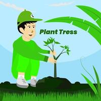 jongen aanplant boom tekenfilm illustratie, clip art voor folder, boek peuter, tijdschrift vector