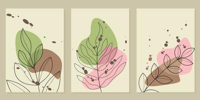 botanisch muur kunst vector set. gebladerte lijn kunst tekening. ontwerp voor afdrukken, huis decor, omslag, behang, natuurlijk muur kunst. vector illustratie