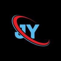 jy logo. jy ontwerp. blauw en rood jy brief. jy brief logo ontwerp. eerste brief jy gekoppeld cirkel hoofdletters monogram logo. vector