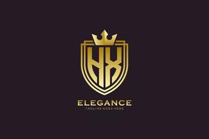 eerste hx elegant luxe monogram logo of insigne sjabloon met scrollt en Koninklijk kroon - perfect voor luxueus branding projecten vector