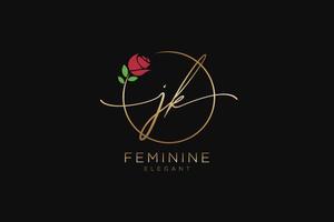 eerste jk vrouwelijk logo schoonheid monogram en elegant logo ontwerp, handschrift logo van eerste handtekening, bruiloft, mode, bloemen en botanisch met creatief sjabloon. vector