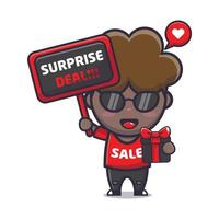 schattig afro jongen in zwart vrijdag uitverkoop tekenfilm mascotte illustratie vector