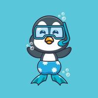 schattig pinguïn duiken tekenfilm mascotte karakter illustratie. vector