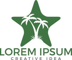 ster vormig tropisch strand en palm boom logo ontwerp. vector