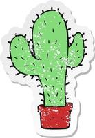 retro verontrust sticker van een tekenfilm cactus vector