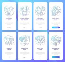 energie rendement blauw helling onboarding mobiel app scherm set. huis tips walkthrough 4 stappen grafisch instructies met lineair concepten. ui, ux, gui sjabloon. vector