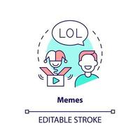 meme concept icoon. video en statisch grappen. grappig inhoud. sociaal media neiging abstract idee dun lijn illustratie. geïsoleerd schets tekening. bewerkbare hartinfarct. vector