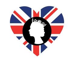 Elizabeth koningin gezicht zwart en wit met Brits Verenigde koninkrijk vlag nationaal Europa embleem hart icoon vector illustratie abstract ontwerp element