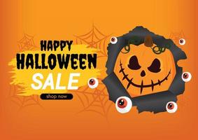 gelukkig halloween uitverkoop en schattig halloween pictogrammen Aan geel achtergrond vector