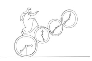 tekenfilm van Arabisch zakenman rennen Aan tijd. single doorlopend lijn kunst stijl vector