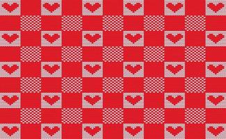 rood en wit hart breien patroon vector, liefde borduurwerk achtergrond, pleinen kruis steek ontwerp vector