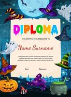 kinderen diploma met halloween heks hoeden, begraafplaats vector