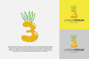 3 aantal logo gemaakt van ananas. fruit handgemaakt schoonschrift voor agrarisch identiteit, restaurant kaarten, kinderen t-shirt, zomer afdrukken, enz vector