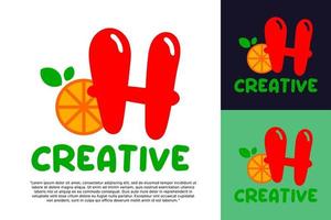 alfabet h logo en vers citrus fruit in modern stijl. vector