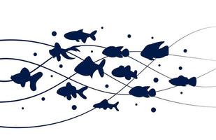 een kudde van vis silhouet zijn drijvend Aan de golven geïsoleerd Aan wit achtergrond. een groep van zee dieren zwemmen samen en een creatief onderwereld ontwerp. tekenfilm reeks van vis vector illustratie