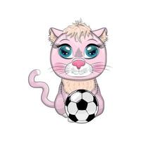 tekenfilm kat met een voetbal bal. zomer, vakantie. schattig kind karakter, symbool van 2023 nieuw Chinese jaar vector