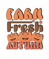 vallen en herfst belettering, vallen en herfst geïsoleerd hand- getrokken groovy typografie wijnoogst t-shirt ontwerp, wijnoogst stijl t-shirt ontwerp, retro afdrukken ontwerp, groovy stijl motiverende citaten ontwerp. vector